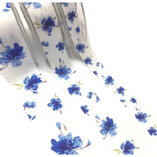 Dekoband Blumen Lily fb. blau/weiss br.15 mm