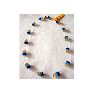 Halskette Glasperlen blau, t&uuml;rkis u. beige 45cm lang
