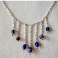 Halskette Glasperlen  mit Dekoperlen blau 47cm lang