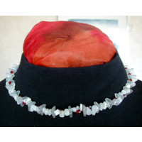 Halskette Bergkristall, Mondstein, Glasperle rot 43 cm lang