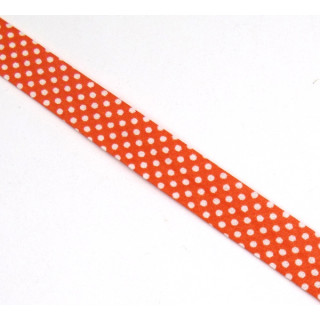 Schrägband gefalzt 100% Co 30/15 mm kl. Punkte orange/weiss