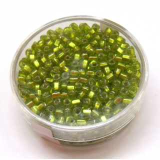 Rocailles Perlen in Plastikdose, D= 2,5 mm /  ca.20g grasgrün